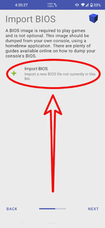 Import BIOS button in AetherSX2