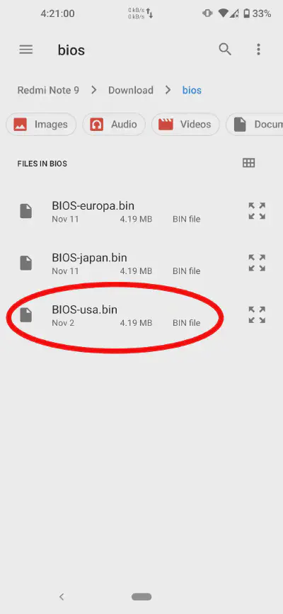Selecting a BIOS file